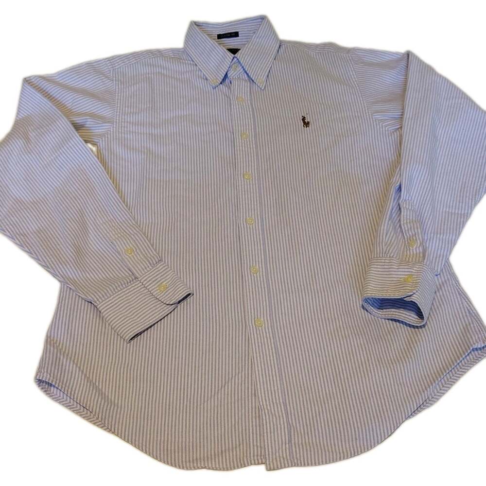 Ralph Lauren Women Classic Fit Blue White Striped Oxford Shirt Size 12